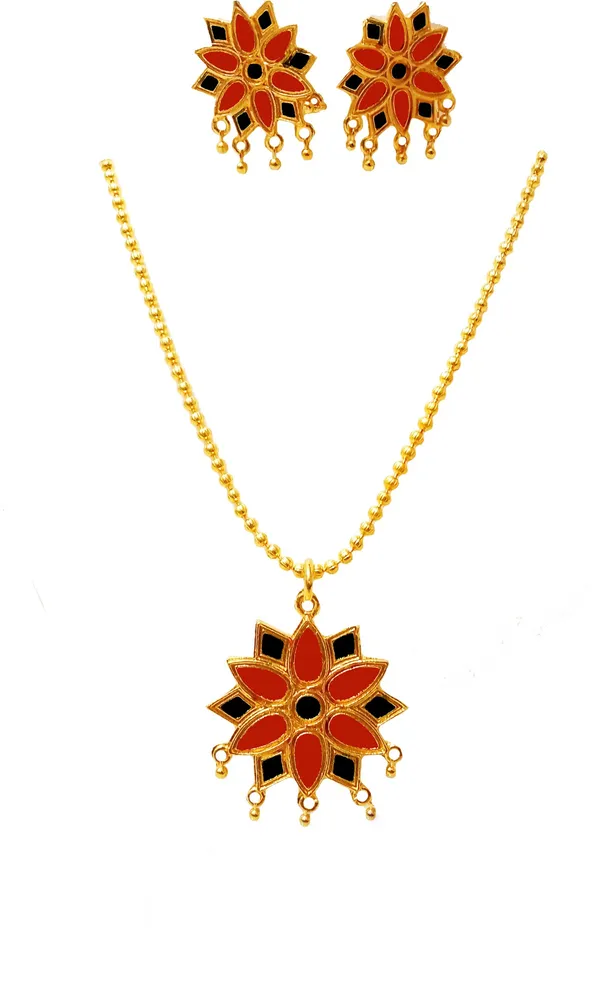 Assamese_Traditional_Gold_Plated_Red_Black_Star_Pendant_Chain_Set_For_Women_&_Girl